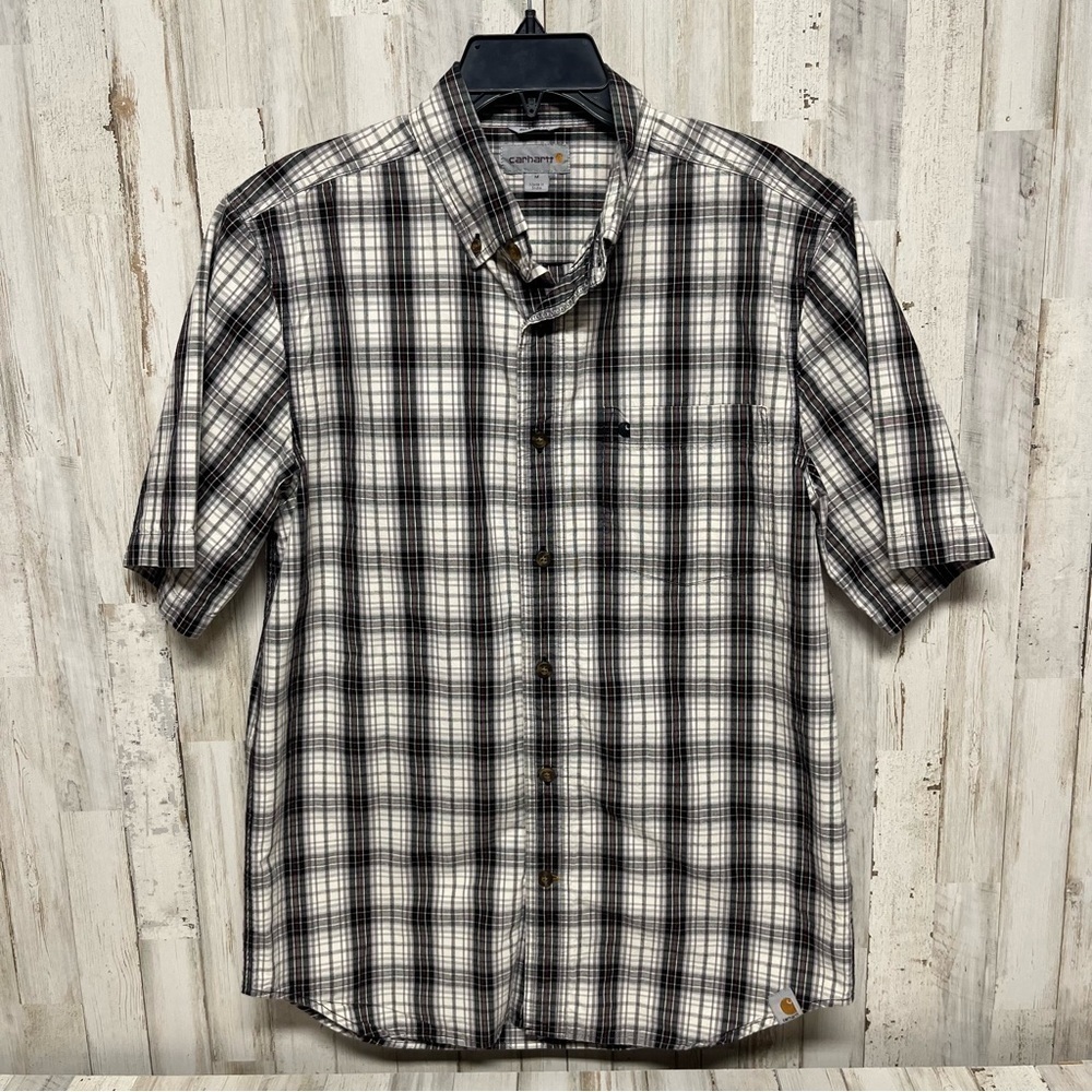 Carhartt Shirt Mens Medium Button Down Short Sleeve Plaid Relaxed Fit Workwear